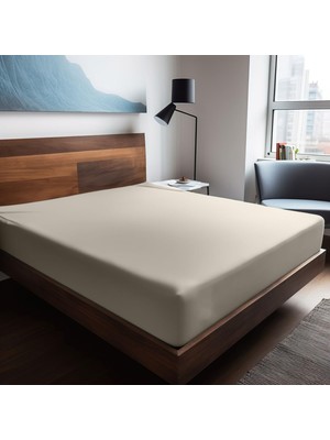 1001 Mix & Match | Plain |%100 Pamuk Çift Kişilik 140 x 200 Ranforce Lastikli Çarşaf Ekru