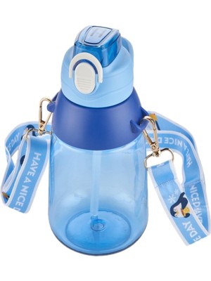 1001 Vagonlife Taşıma Askılı Pipetli 800 ml Çocuk Su Matarası Sticker Hediyeli Mavi
