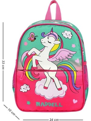 1001 Pembe Unicorn Desenli Anaokulu Kreş Sırt Çantası, 24X33X10 Cm, Çok Renkli