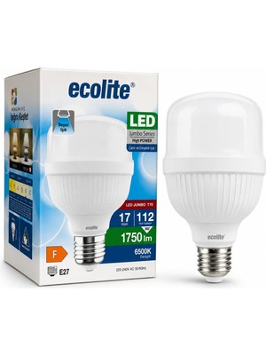 1001 Ecolite 17W Jumbo LED Ampul (112W Eşdeğer) 6500K Beyaz Işık – E27 Duy, 1750 Lümen, 220V, Ener
