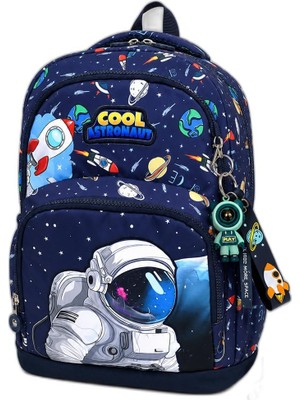 1001 Astronot Erkek Çocuk Ilkokul 4'lü Çanta Seti - Sırt Çantası Beslenme Çantası Kalem Kutusu A