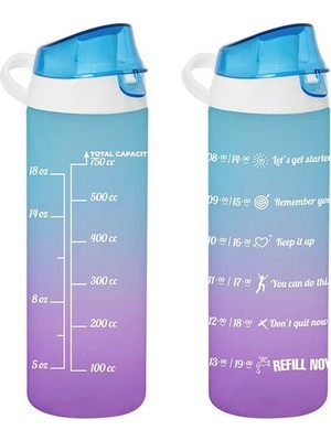 1001 161506-160 Su Şişesi - Motivasyon Su Matarası - Plastik Renkli Suluk Mavi 750CC
