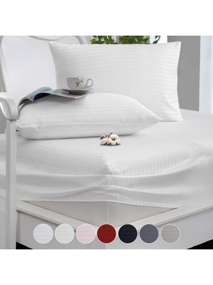 1001 Vionel HOME%100 Pamuk, Çizgili Saten Lastikli Çarşaf Seti | 82 Tel Sık Dokuma | Tek Kişilik | �