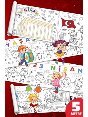 1001 Sinaticaret Çocuk Boyama Kağıdı Rulosu, 23 Nisan Çocuk Bayramı, 5 Metre, Büyük Boy