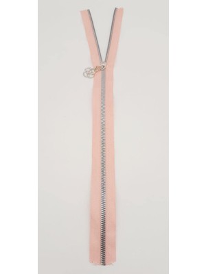 1001 Aksesuar Başlıklı Fermuar 40 cm Gümüş Metal Pudra