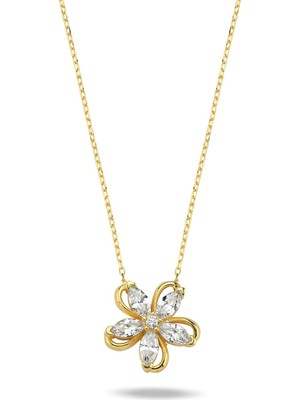 1001 925 Ayar Gümüş Gold Kaplama Kamelya Çiçeği Model Kolye