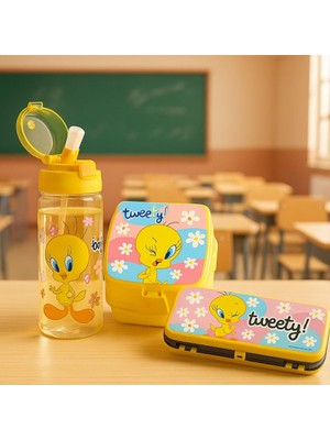 1001 Tweety Lisanslı Okul Seti 500 ml Matara, Beslenme Kutusu, Kalem Kutusu