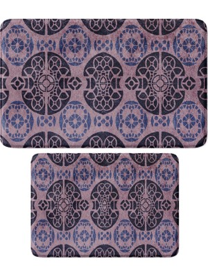 1001 Sevimli Tasarımlı Mikrofiber 2'li Takım Banyo Paspası, Kaymaz Taban, Makinede Yıkanabilir (40X6