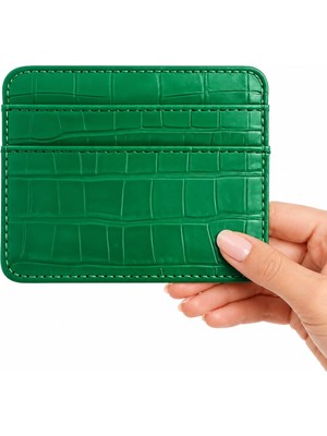 1001 Deri Kadın Kartlık Yeşil – 4 Kart Bölmeli, Para Gözlü, Ince ve Kompakt Tasarım, Minimal C�