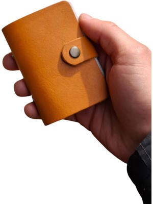 1001 Kredi Kartlık Hakiki Deri Içi Şeffaf 10 Bölmeli Mini Kartlık Kartvizitlik 9 x 7 cm (Taba)