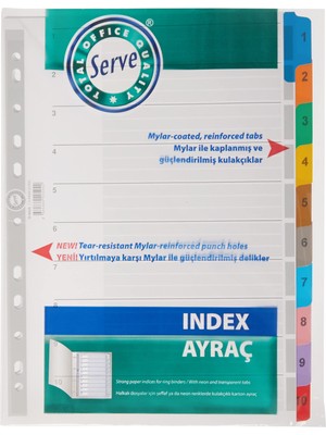 1001 Karton Ayrac Klasik 1-10 Renkli Rakam A4