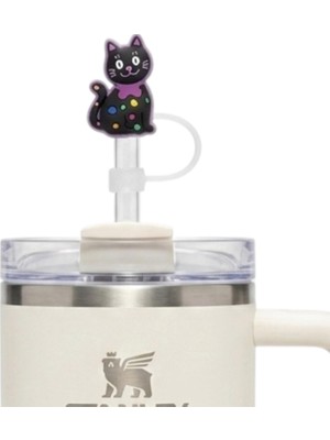 1001 Siyah Kedi Figürlü Pipet Ucu Kapağı,silikon Pipet Tıpası 10MM Sevimli Kedi Temalı, Tumblerlar