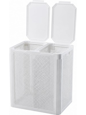 1001 Smartduo Iki Bölmeli Çamaşır Sepeti 84 Lt, 44X36,5X56 cm - Beyaz | Pp Plastik Malzeme, Delikli