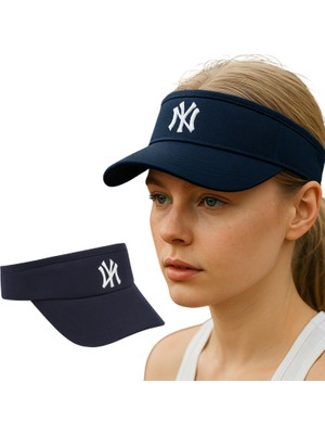 1001 Vizör Şapka Ny Logolu Ayarlanabilir Pamuklu Tenis Golf Spor Şapkası Unisex Lacivert
