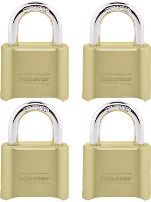 Nacario Master Lock Şifreli Kilit, Iç ve Dış Mekan Asma Kilit, Sıfırlanabilir Şifreli Dolap Kilidi, 4 Paket, 175EC4, Altın