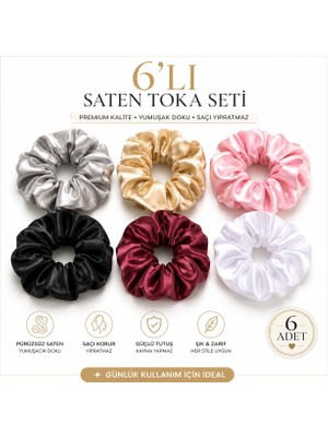 1001 Saten Saç Tokası, 6'lı Set, Bordo, Beyaz, Siyah, Gold, Pembe, Gümüş, Saç Yolmaz, Iz Yapmaz