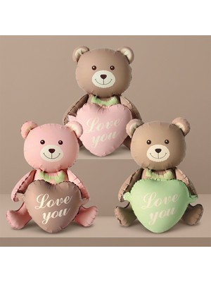 Kuzey Oyuncak Vıp Yüksek Kalite Retro Tonlarda 12 Adet Kalpli Ayıcıklı Folyo Balon 65 cm Romantik Ayı Folyo Balon