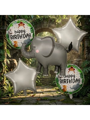 Kuzey Oyuncak Vıp Yüksek Kalite 15 Adet Fil Safari Konsept Folyo Balon Seti Fil Folyo Balon Fil Doğum Günü Balonu