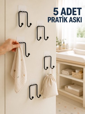 Teknodayım 5'li Duvar Tipi Yapışkanlı Askı Pratik Ev Yaşam Alanı Askılık Seti