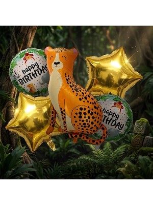 Kuzey Oyuncak Yüksek Kalite 15 Adet Kaplan Safari Konsept Folyo Balon Seti Kaplan Folyo Balon Doğum Günü Balonu