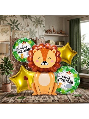 Kuzey Oyuncak Yüksek Kalite 10 Adet Aslan Safari Konsept Folyo Balon Seti Aslanlı Folyo Balon Doğum Günü Balonu