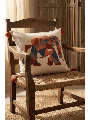 Buldan Natura Fil Geometrik Desenli Punch Nakışlı Dekoratif Kırlent Kılıfı 42×42 cm 🐘