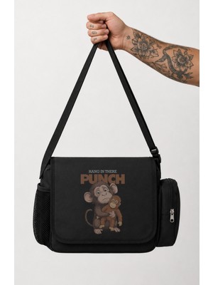 Fuddy Moda Unisex Yalnız Maymun Punch Baskılı Postacı Çantası