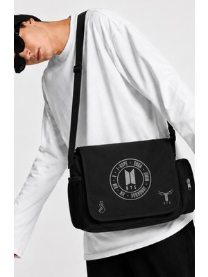 Fuddy Moda Unisex Bts Üye Isimleri Logo Baskılı Kpop Postacı Çantası