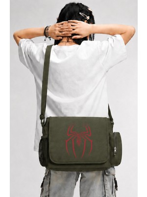 Fuddy Moda Unisex Yazılı Örümcek Baskılı Spider Postacı Çantası
