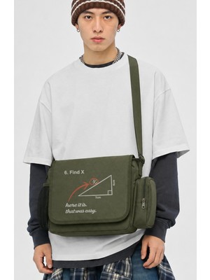 Fuddy Moda Unisex Komik Geometri Problemi Find x Baskılı Postacı Çantası