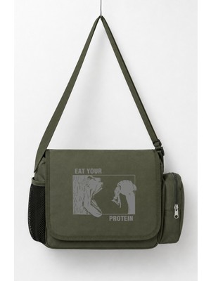 Fuddy Moda Unisex Attack On Titan Eat Your Protein Anime Baskılı Postacı Çantası