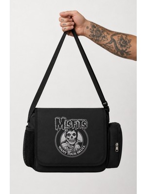 Fuddy Moda Unisex Rock Band Misfits Want Your Skull Baskılı Postacı Çantası
