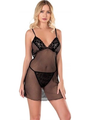Amora Secret  Siyah Kısa File-Tül Gecelik 8124
