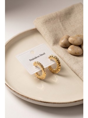 Getittir 316L Çelik Gold Renk Yarım Halka Model Küpe - Lisinya