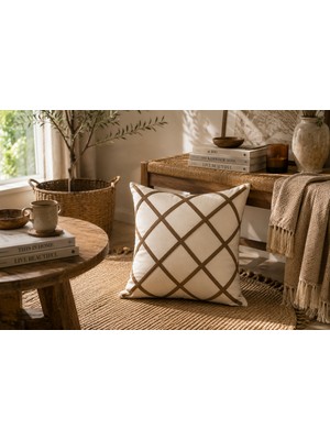 Buldan Natura Soho Ekose Punch Nakışlı Pamuk Dokuma Dekoratif Kırlent Kılıfı 42×42 cm