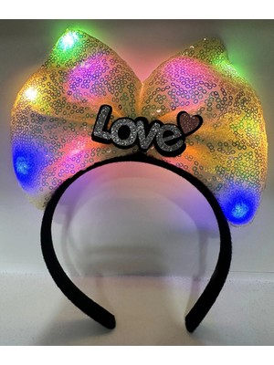 Ronanna Buğz LED Işıklı 3 Farklı Fonksiyonda Yanan Gümüş Love Yazılı Sarı Fiyonk Taç 20X17 cm BX40