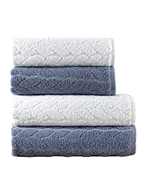 Frefly Store Mürdüm Home Sarmaşık Çift Renk Banyo Havlusu, 4'lü Paket 2 Parça (70X140),2 Parça (50X90) Yumuşak ve Emici, Kaliteli Günlük Kullanıma UYGUN%100 Pamuk Havlu (Indigo-Beyaz)