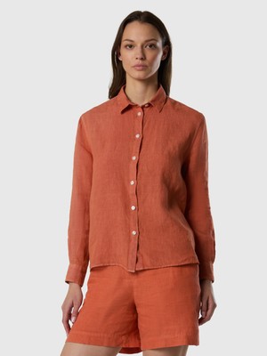North Sails Regular Fit Uzun Kollu Sedef Düğmeli Keten Yazlık Gömlek