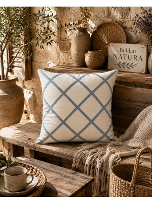 Buldan Natura Soho Ekose Punch Nakışlı Pamuk Dokuma Dekoratif Kırlent Kılıfı 42×42 cm