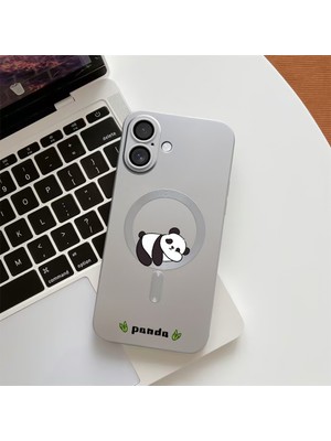 HONTINGA iPhone 16 Plus ile Uyumlu Kılıf Magsafe Wireless Düşüme Önleyici Basitlik Anti Düşme Kamera Korumali Panda Desen Silikon Telefon Kılıfı Kadın ve Erkek Için Uygundur K7-1092