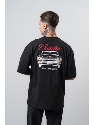Respire Erkek Cadillac Baskılı Oversize T-Shirt Siyah