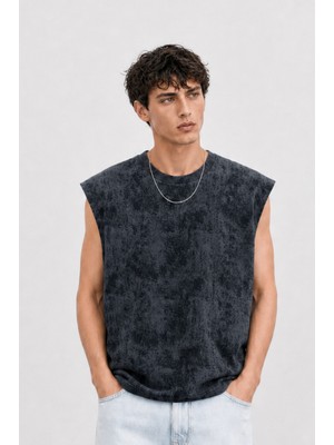 Respire Erkek Yıkamalı Tank Top Atlet Siyah