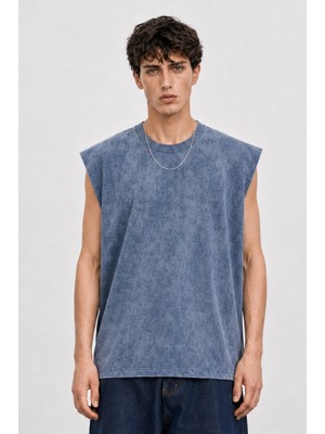 Respire Erkek Yıkamalı Tank Top Atlet Petrol