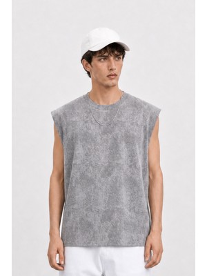 Respire Erkek Yıkamalı Tank Top Atlet Gri