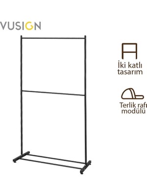 Vusign 2 Katlı Karbon Çelik Elbise Askısı Metal Kıyafet Askılığı 100X180 cm Ahşap Rengi