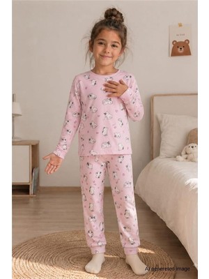 Pina Kids Kız Çocuk Yeni Sezon Pamuklu  Desenli Pijama Takım TKM1021