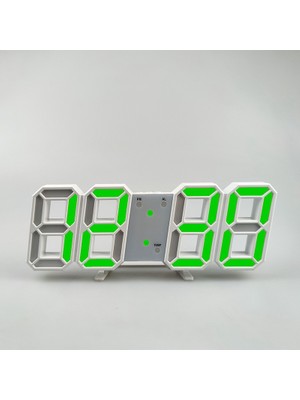 Silabor Dekoratif Dijital LED Masa Duvar Saati 3D Dijital Saat Çalar Saat LED Elektronik Saat  Beyaz Kasa Yeşil Işık
