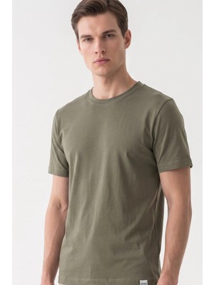 İmza Haki Bisiklet Yaka Kısa Kol Slim Fit Pamuklu Tişört 1011265166