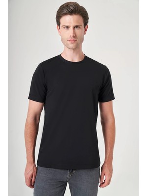 İmza Siyahbisiklet Yaka Kısa Kol Örme Slim Fit Esnek Basic Tişört 1011260184