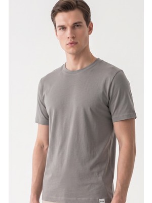 İmza Füme Bisiklet Yaka Kısa Kol Slim Fit Pamuklu Tişört 1011265166